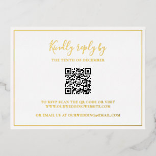 Simple Elegant Gold Foil QR Code Wedding RSVP Card