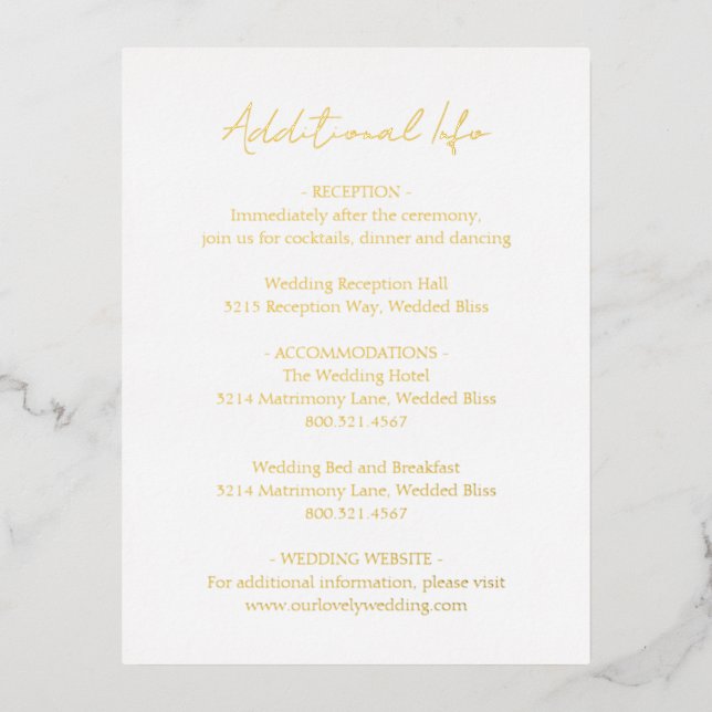 Simple Elegant Gold Foil Wedding Enclosure Card (Front)