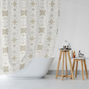 Simple Elegant Gold Folk Tile Pattern Shower Curtain