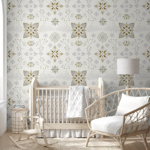 Simple Elegant Gold Folk Tile Pattern Wallpaper