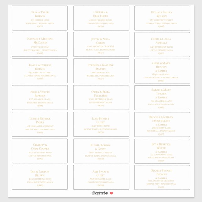 Simple Elegant Gold Font Wedding Address Labels (Sheet)