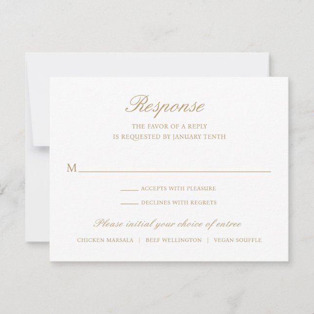 Simple Elegant Gold Formal Traditional Wedding RSVP Card (Front)
