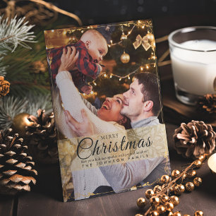 Simple Elegant Gold Frame Photo Christmas Holiday Card
