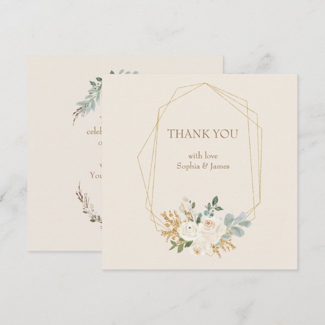 Simple Elegant Gold Geometric Frame  Thank You Card (Front/Back)