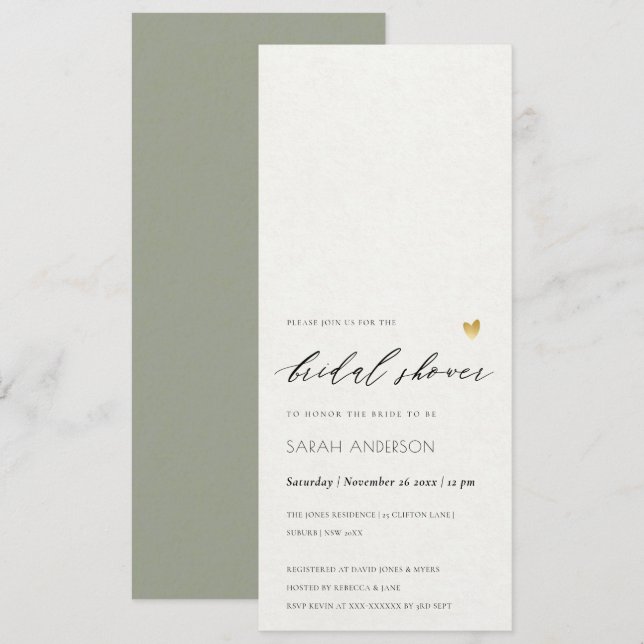 SIMPLE ELEGANT GOLD GRET TYPOGRAPHY Bridal Shower Invitation (Front/Back)