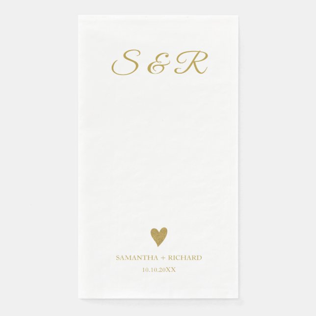 Simple Elegant Gold Heart Monogrammed Wedding  Napkin (Front)