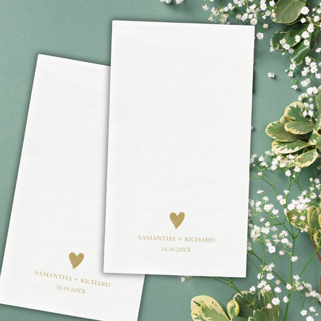 Simple Elegant Gold Heart Wedding Personalised Napkin (Simple Elegant Gold Heart Wedding Personalized Paper Guest Towels - Reception party supplies)