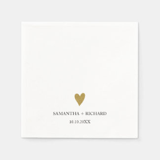 Simple Elegant Gold Heart Wedding Personalised Napkin