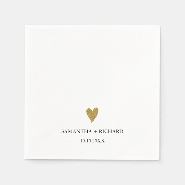 Simple Elegant Gold Heart Wedding Personalised   Napkin (Front)