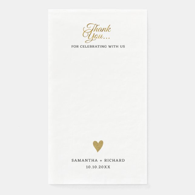 Simple Elegant Gold Heart Wedding Thank You Napkin (Front)