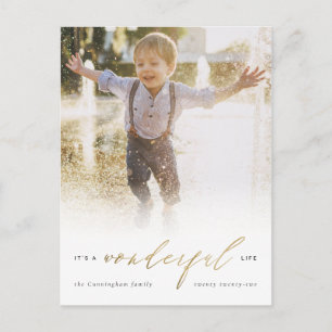 Simple Elegant Gold It's A Wonderful Life Photo Holiday Postcard