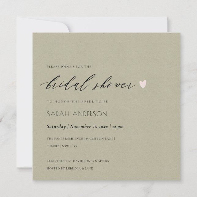 SIMPLE ELEGANT GOLD KRAFT TYPOGRAPHY Bridal Shower Invitation (Front)