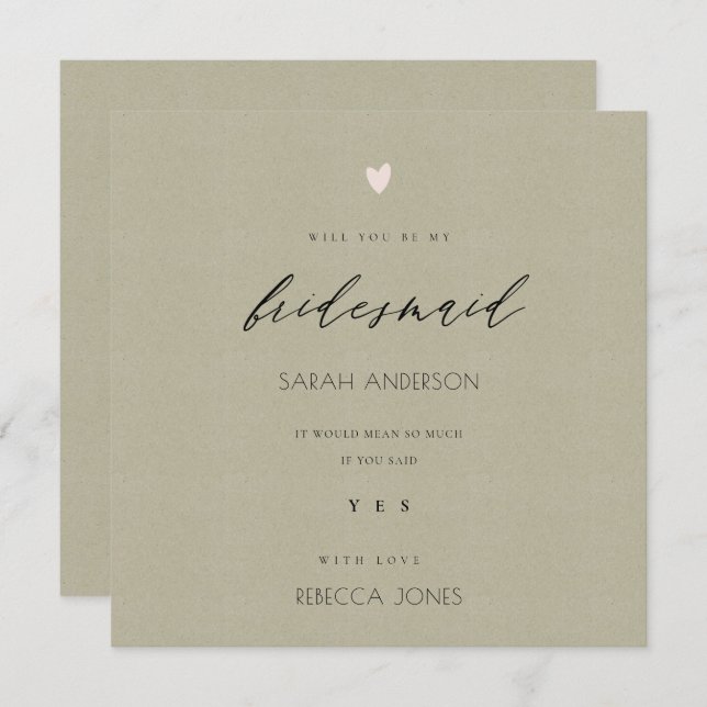 SIMPLE ELEGANT GOLD KRAFT TYPOGRAPHY bridesmaid Invitation (Front/Back)