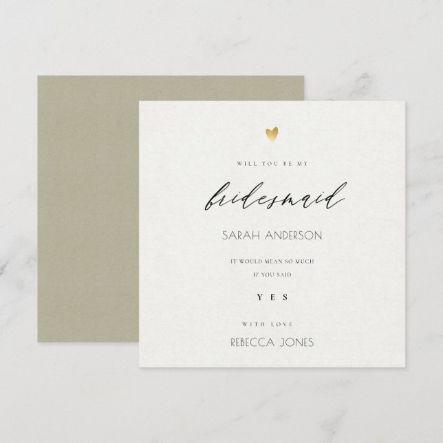 SIMPLE ELEGANT GOLD KRAFT TYPOGRAPHY bridesmaid Invitation (Front/Back)