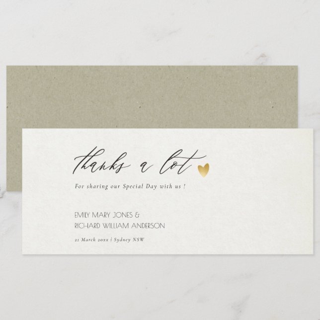 SIMPLE ELEGANT GOLD KRAFT TYPOGRAPHY Thank You Invitation (Front/Back)