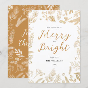 Simple Elegant Gold Merry and Bright Christmas Holiday Card