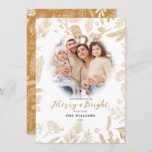 Simple Elegant Gold Merry & Bright Photo Christmas Holiday Card