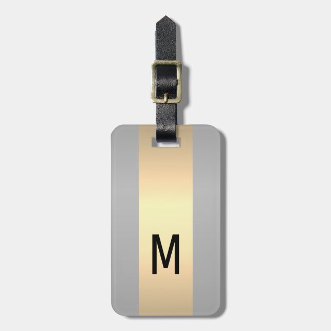 Simple Elegant Gold Metal monogrammed Name  Luggage Tag (Front Vertical)