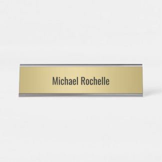 Simple Elegant Gold Metal Sheen Personalised Desk Name Plate