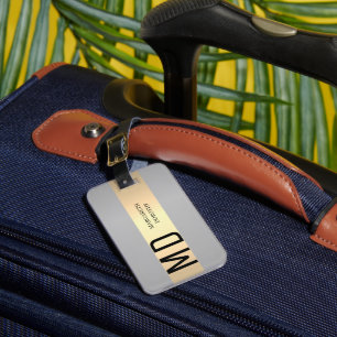 Simple Elegant Gold Metal Stripe monogrammed Name Luggage Tag