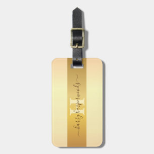Simple Elegant Gold Metal Stripe monogrammed Name Luggage Tag