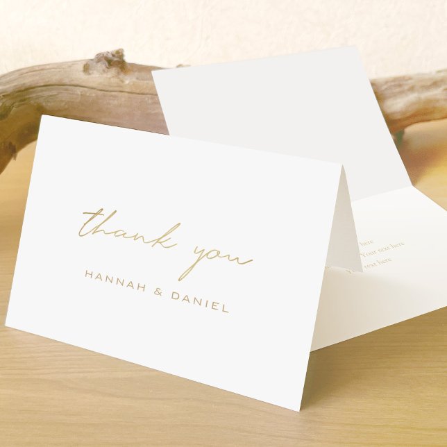 Simple Elegant Gold Modern Script Wedding Thank You Card (Creator Uploaded)