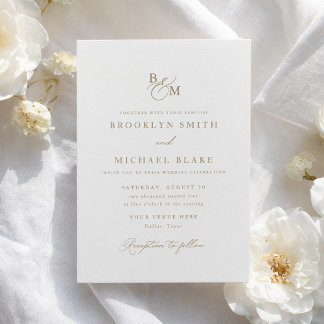 Simple Elegant Gold Monogram Wedding Invitation