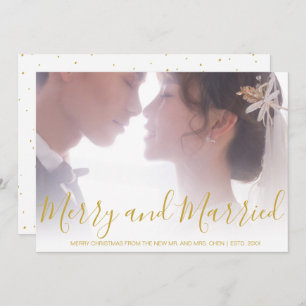 Simple Elegant Gold Photo Newlywed Christmas Holiday Card