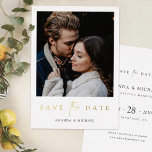 Simple Elegant Gold Photo Save the Date Wedding<br><div class="desc">This simply chic photo wedding foil save the date flat card template features an elegant, minimalist, modern design. The front features your first names under your favourite photo and a foil 'save the date' message conveyed with a striking blend of two distinct fonts, with 'the' in a light, flowing script...</div>