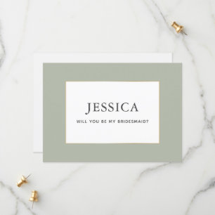 Simple Elegant Gold Sage Green Bridesmaid Card