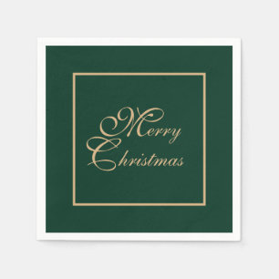 Simple Elegant Gold Script Green Christmas Paper Napkin