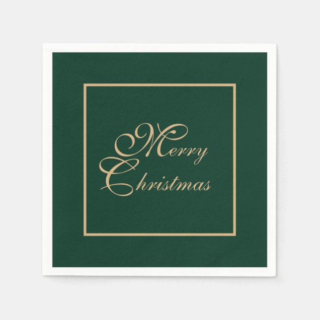 Simple Elegant Gold Script Green Christmas Paper Napkin (Front)