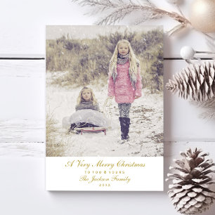Simple Elegant Gold Script Merry Christmas Photo Holiday Card