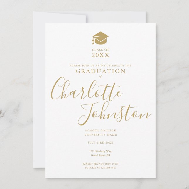 Simple Elegant Gold Script Photo Graduation Party  Invitation (Front)