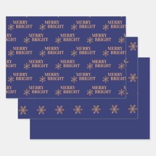 Simple elegant gold snowflakes navy blue Christmas Wrapping Paper Sheet