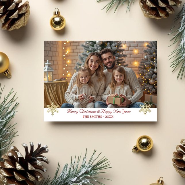 Simple Elegant Gold Snowflakes one photo Holiday Card (Simple Elegant Gold Snowflakes one photo Holiday Card)