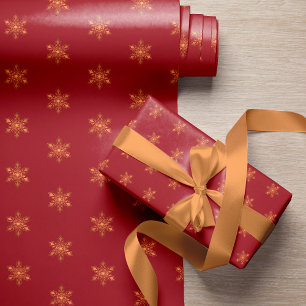 Simple elegant gold snowflakes red Christmas Wrapping Paper