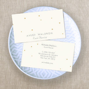 Simple Elegant Gold Stars Event Planner Cream  Business Card