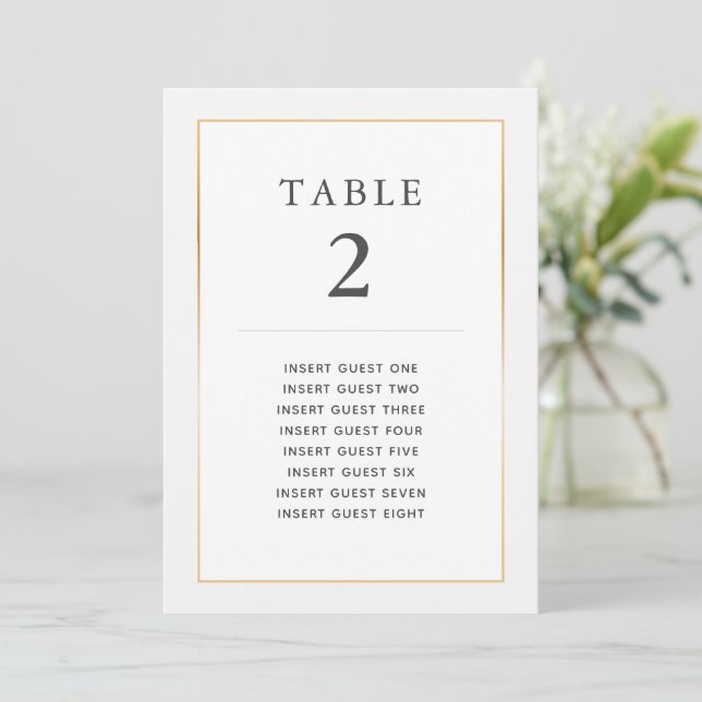 Simple Elegant Gold Table Two Custom Seating Card (Standing Front)