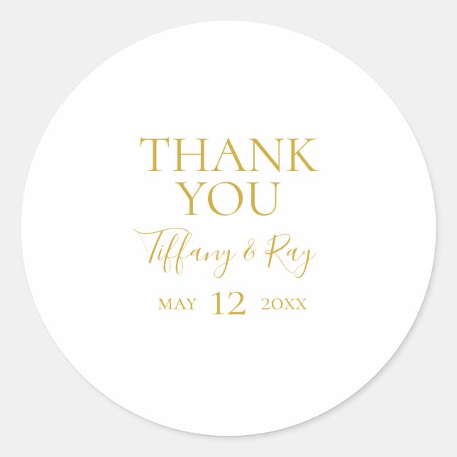 Simple Elegant Gold Thank You Wedding Sticker (Front)