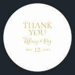 Simple Elegant Gold Thank You Wedding Sticker<br><div class="desc">This simple elegant gold thank you wedding sticker is perfect for your modern minimalist white and gold wedding. The design features minimal contemporary gold font accompanied by formal calligraphy. Keep it as is,  or choose to personalise it with your own artwork or photos!</div>