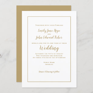 Simple Elegant Gold Typography and Frame Wedding Invitation