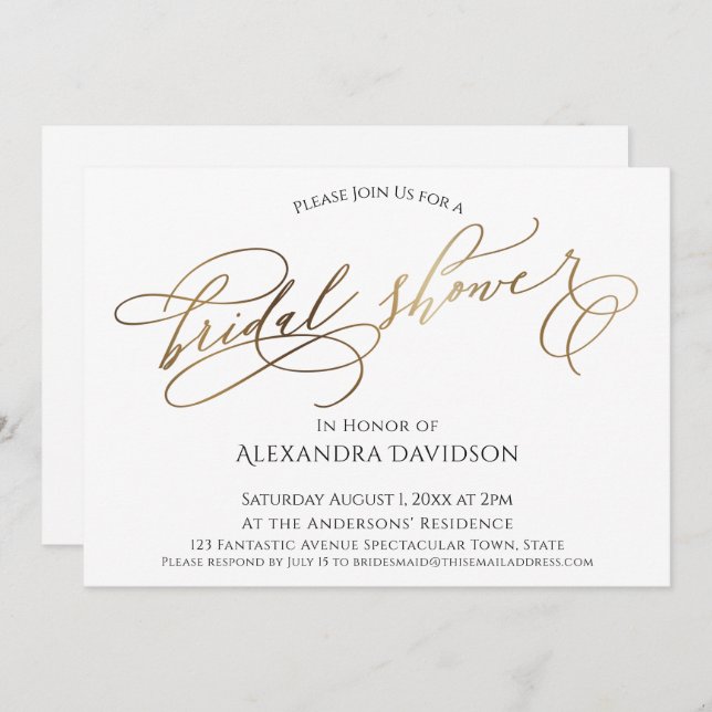 Simple Elegant Gold Typography Bridal Shower Invitation (Front/Back)