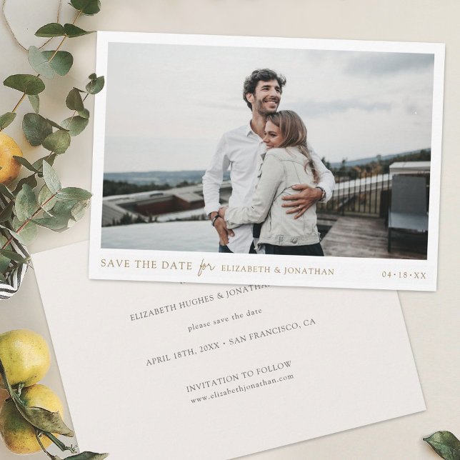 Simple Elegant Gold Typography Photo Save the Date (Creator Uploaded)