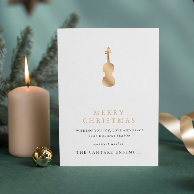 Simple Elegant Gold Violin Musical Christmas Holid Holiday Card (Creator Uploaded)