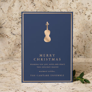 Simple Elegant Gold Violin Musical Christmas Holiday Card
