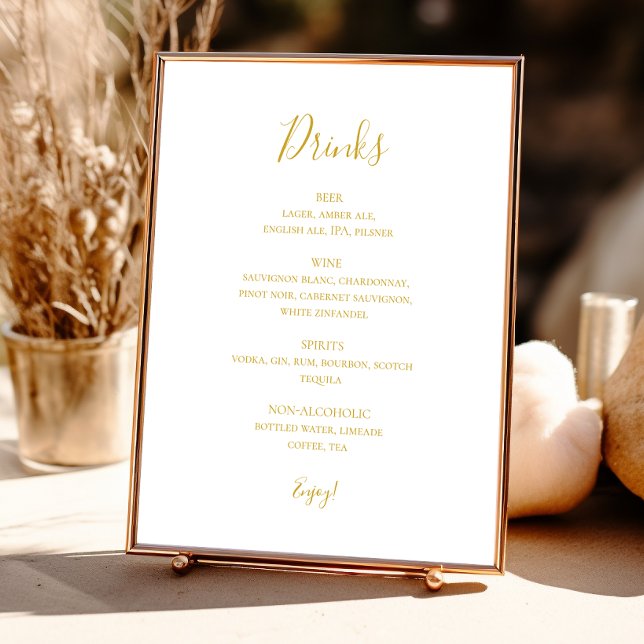 Simple Elegant Gold Wedding Drinks Menu Sign (Creator Uploaded)