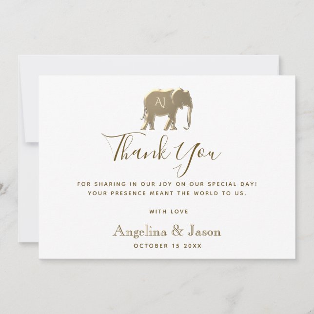 Simple Elegant Gold Wedding Thank You Card (Front)