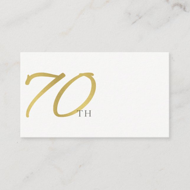SIMPLE ELEGANT GOLD WHITE TYPOGRAPHY 70 BIRTHDAY PLACE CARD (Front)
