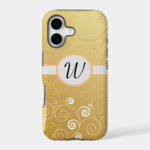 Simple elegant golden and white swirls, monogram